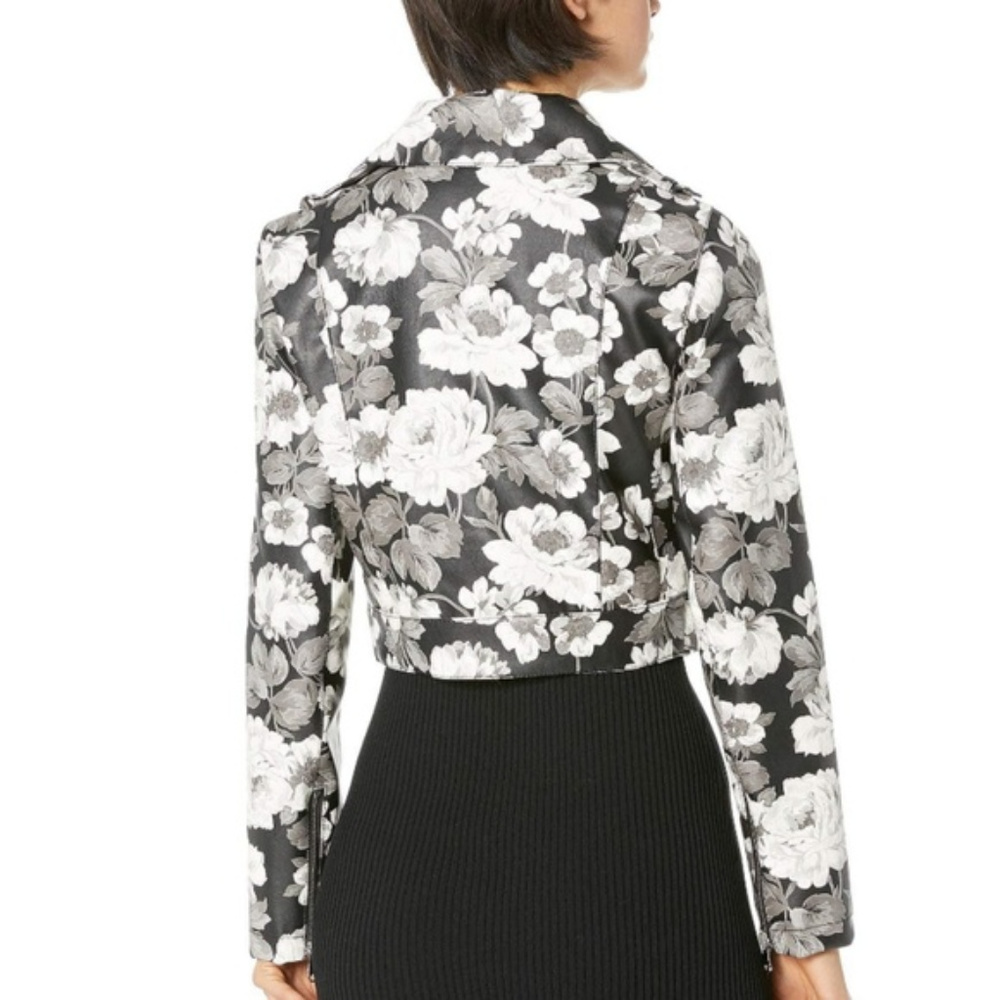 🔥SOLD🔥Sam Edelman Gray Black White Vegan Leather Floral Moto Jacket Size S NWT - Picture 5 of 9